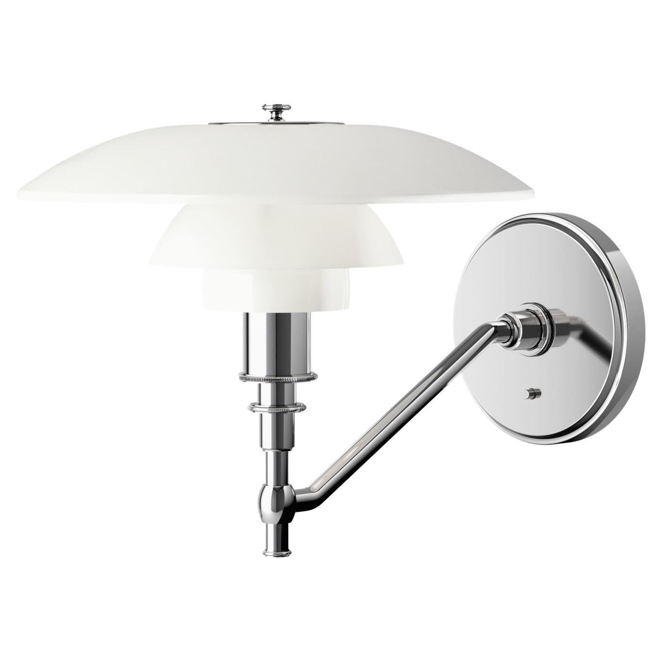 Lampada da parete in vetro opalino e cromo 'PH 3-2' di Poul Henningsen per Louis Poulsen in vendita