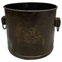 Antique Modern Chinese Decorative Bucket in Bronze with Side Ring Handles 