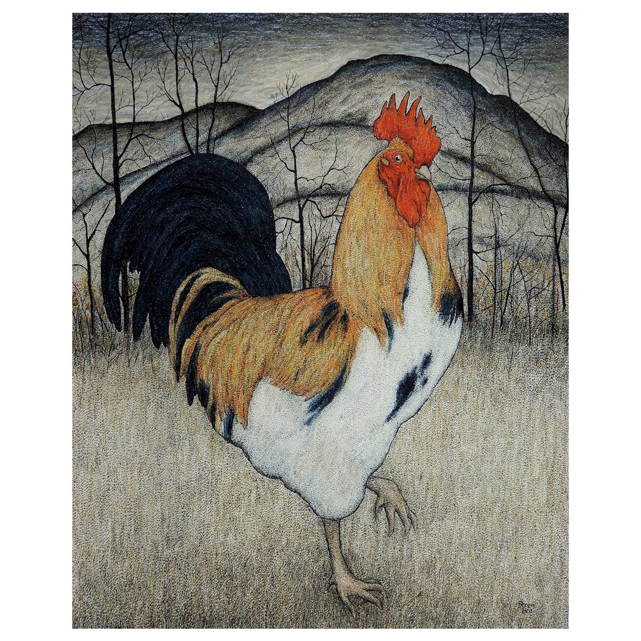 Seren Bell, 'Welsh', Mixed Media on Artists Paper, Roving Rooster For Sale