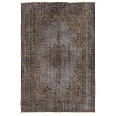 6.7x9.8 Ft Vintage Handmade Turkish Area Rug in Gray for Contemporary Interiors