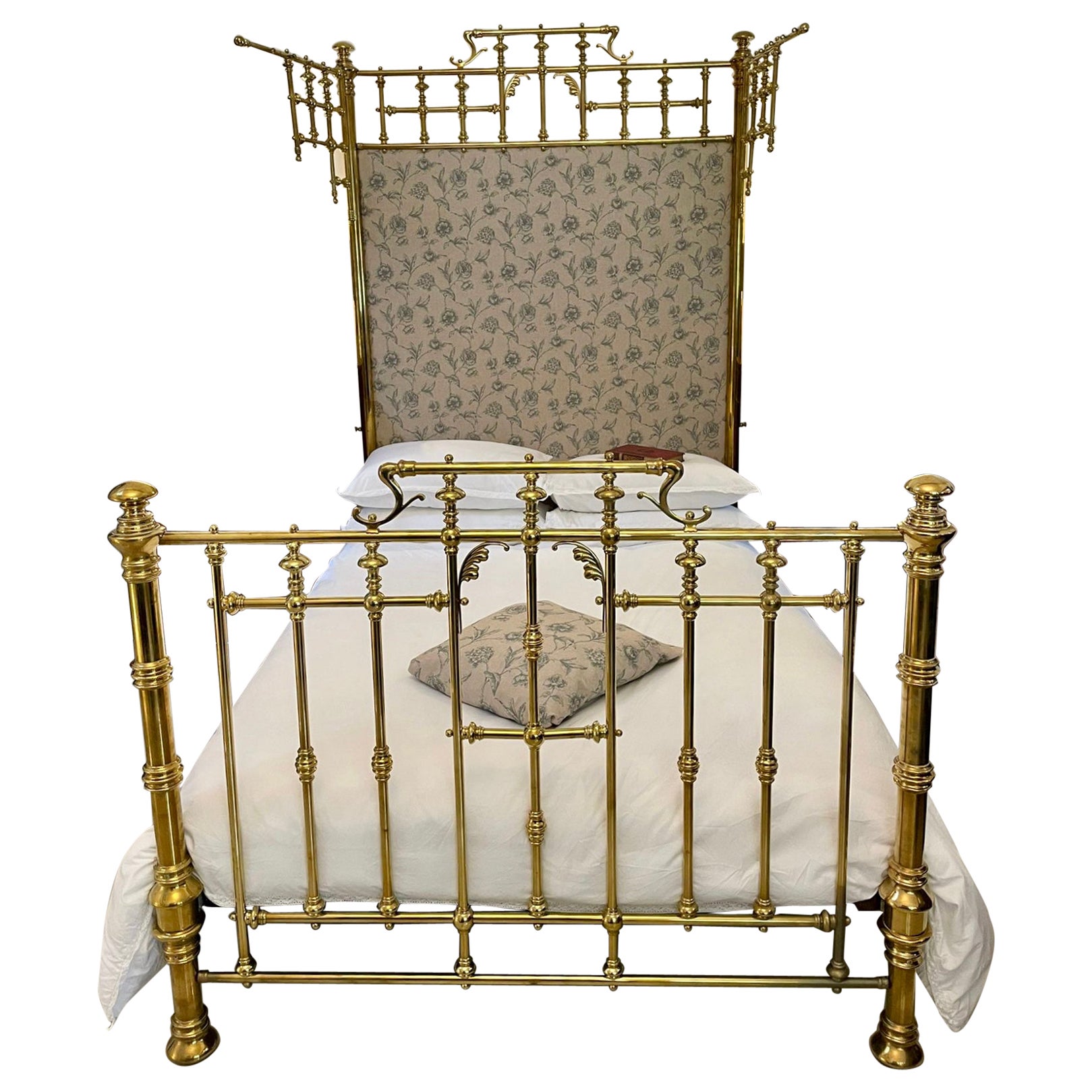 Magnificent Exhibition Quality Antique Gilded Solid Brass Half Tester Double Bed For Sale