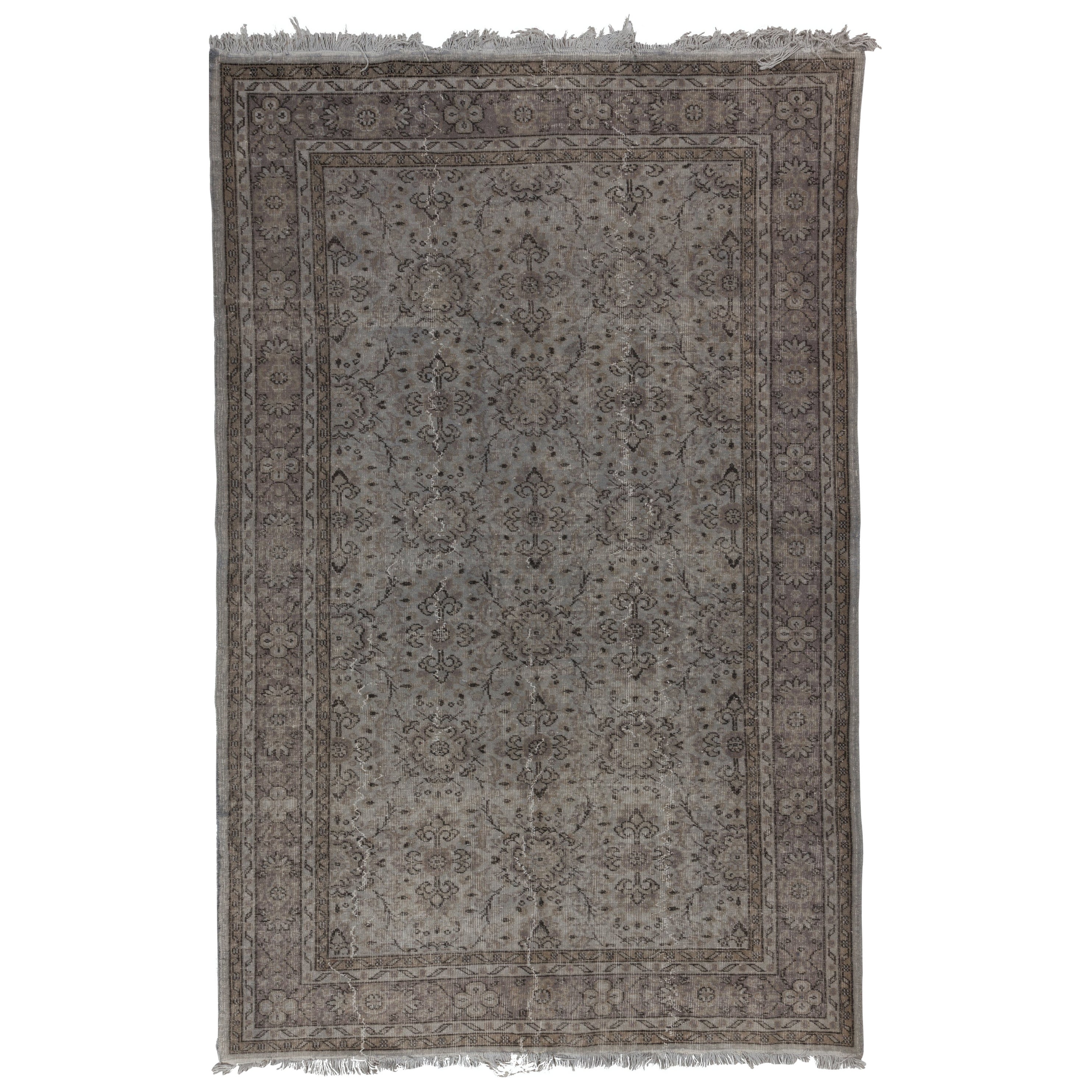 6x9.5 Ft Mid-20th Century Hand-Knotted Anatolian Wool Area Rug Over-Dyed in Gray