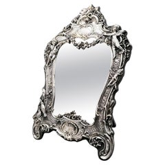 Retro 20th Century Italia Sterling Silver Baroque Style Table Mirror