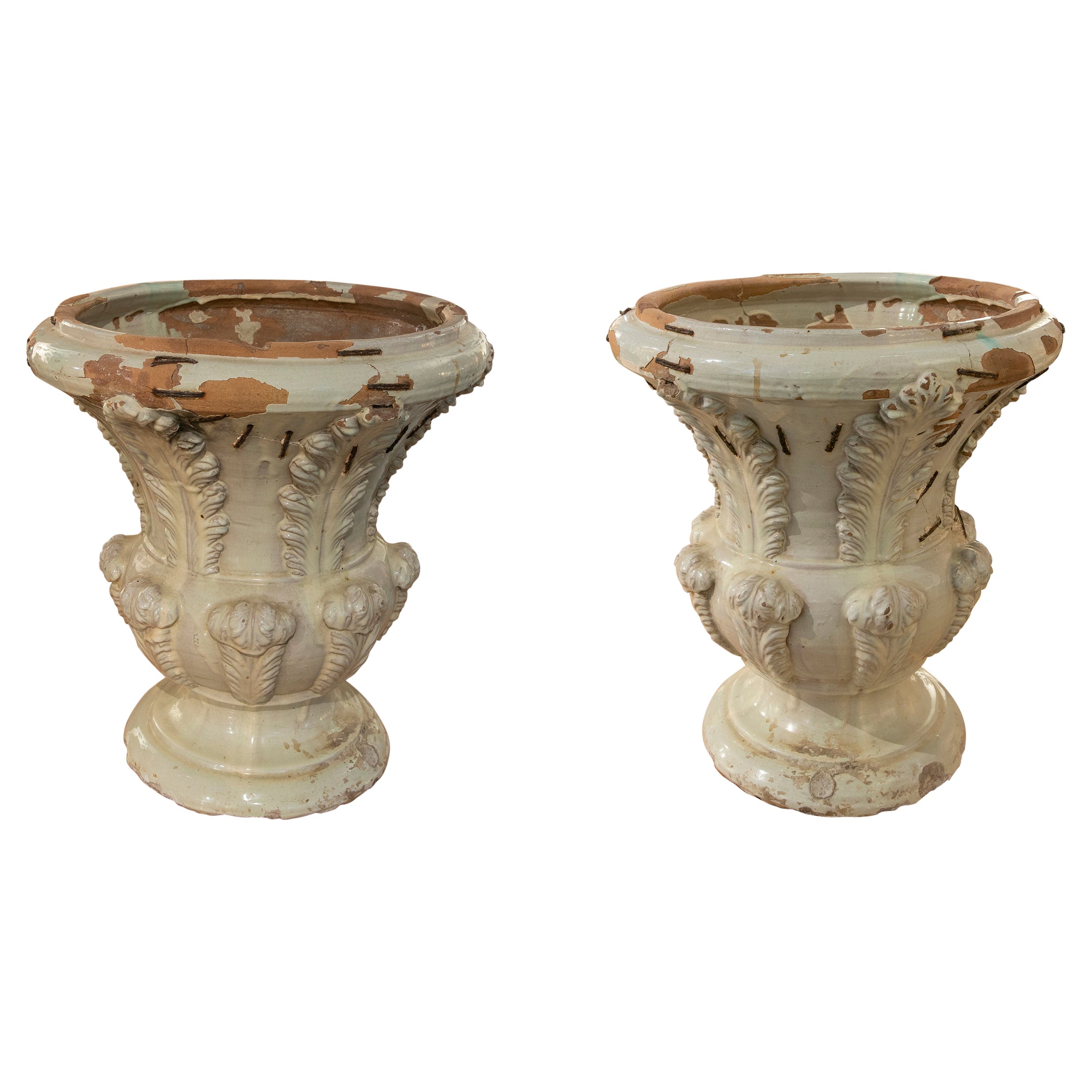 Pair of Glazed Ceramic Vases From the XIX Century For Sale