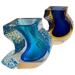 Set von zwei modernen Sommerso-Vasen aus Muranoglas von Mandruzzato aus der Mitte des Jahrhunderts, 1970er Jahre
