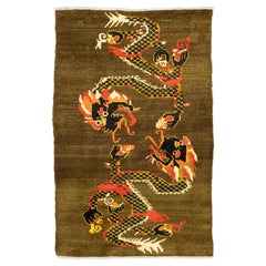 Tibetan Dragon Rug Wool Hand-Knotted, Early 20th Century