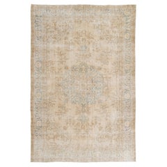 7.2x10.8 ft Vintage Medallion Design Rug. Neutral Colors, Handmade Large Carpet