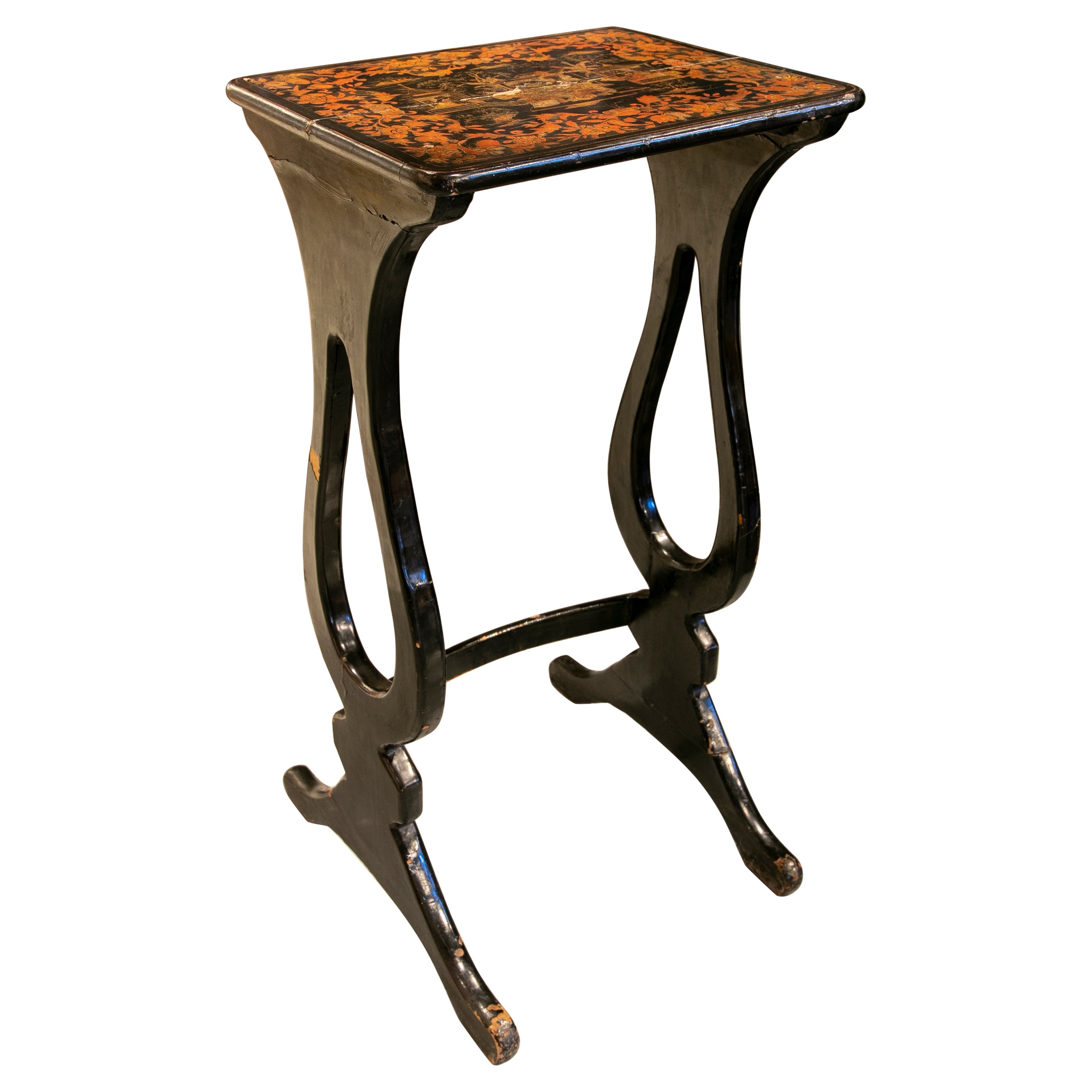 Mesa Auxiliar de Madera Lacada Estilo Chinoiserie Años 50