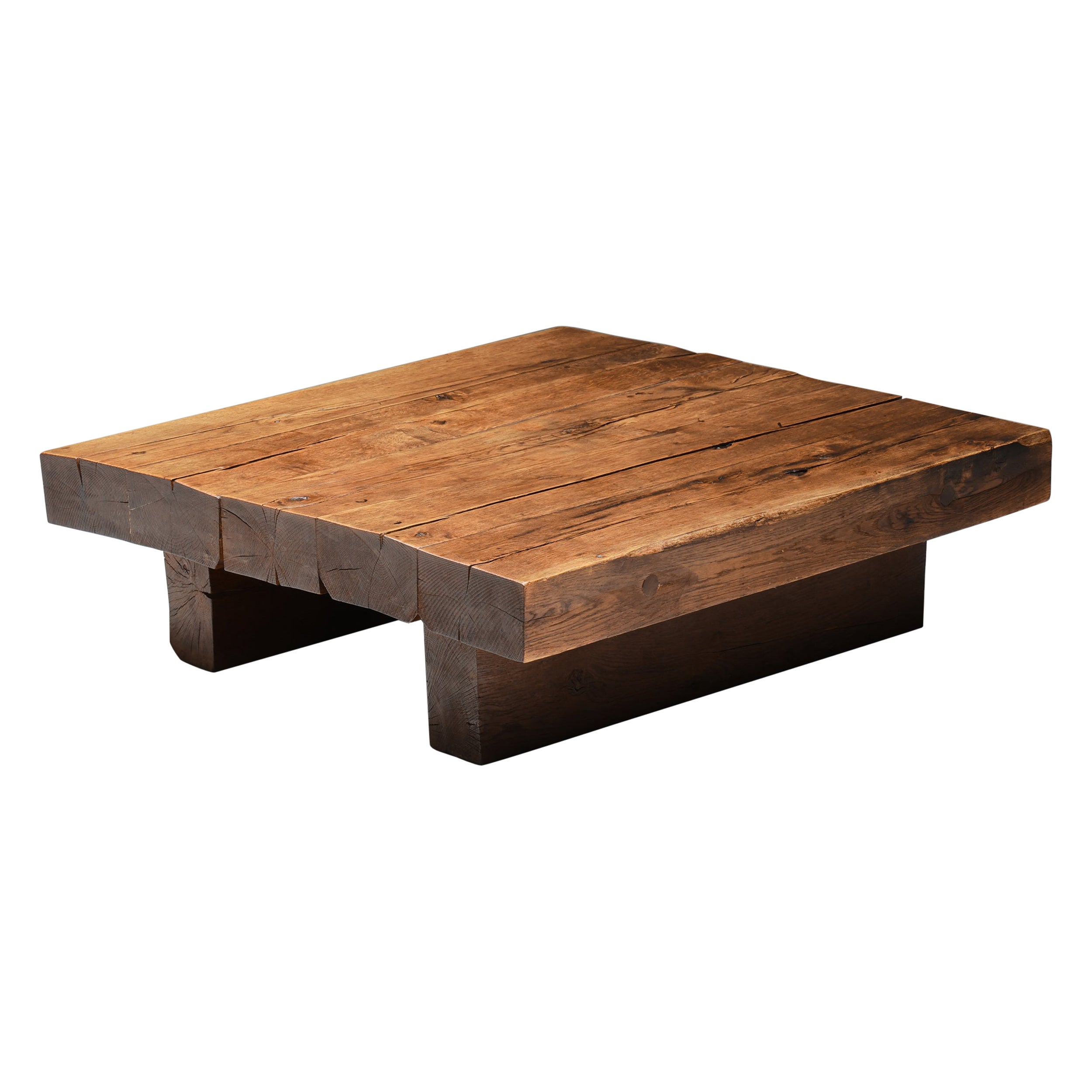 Square Wabi Sabi Wooden Coffee Table, France, 1950's