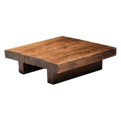 Square Wabi Sabi Wooden Coffee Table, France, 1950's