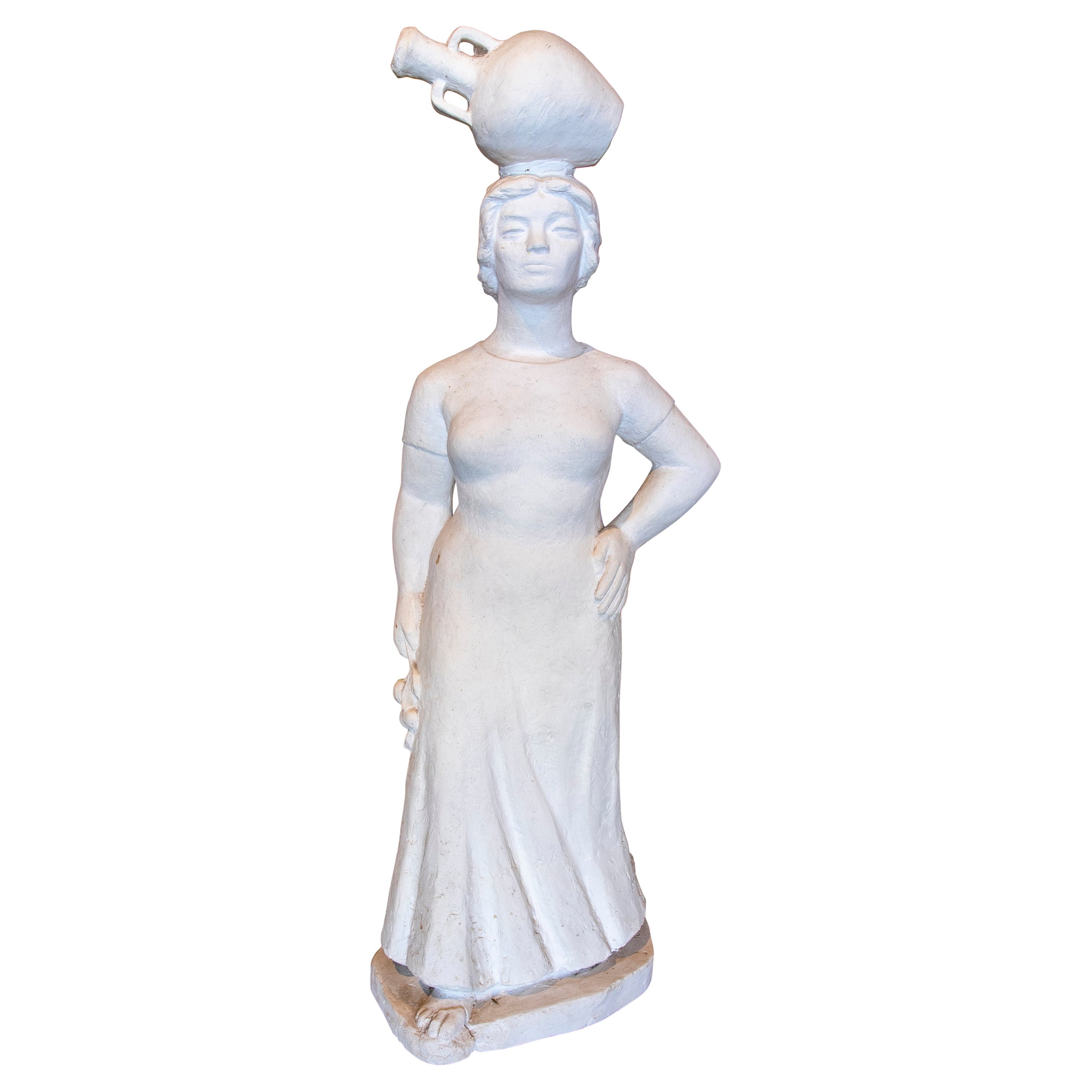 Sculpture en plâtre de 1970 d'une femme vêtue d'un vêtement Andalousie typique