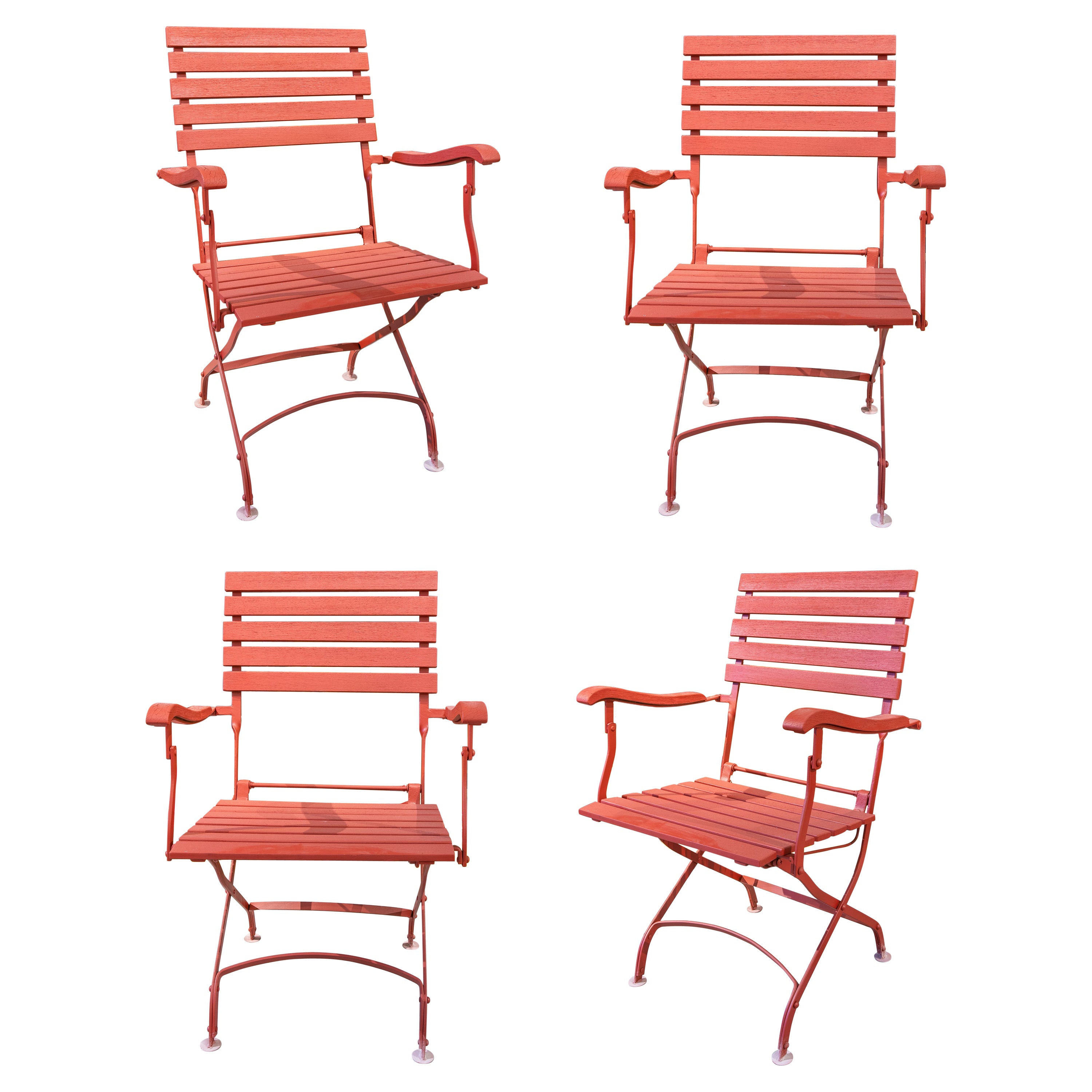 Set of Four Garden Armchairs Made of Iron and Wood from the 1970ies