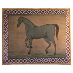 1970s Horse Painting on Fabric in Jaime Parlade Style
