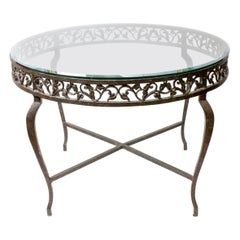 Retro Wrought Iron Circular Table with Glass Top