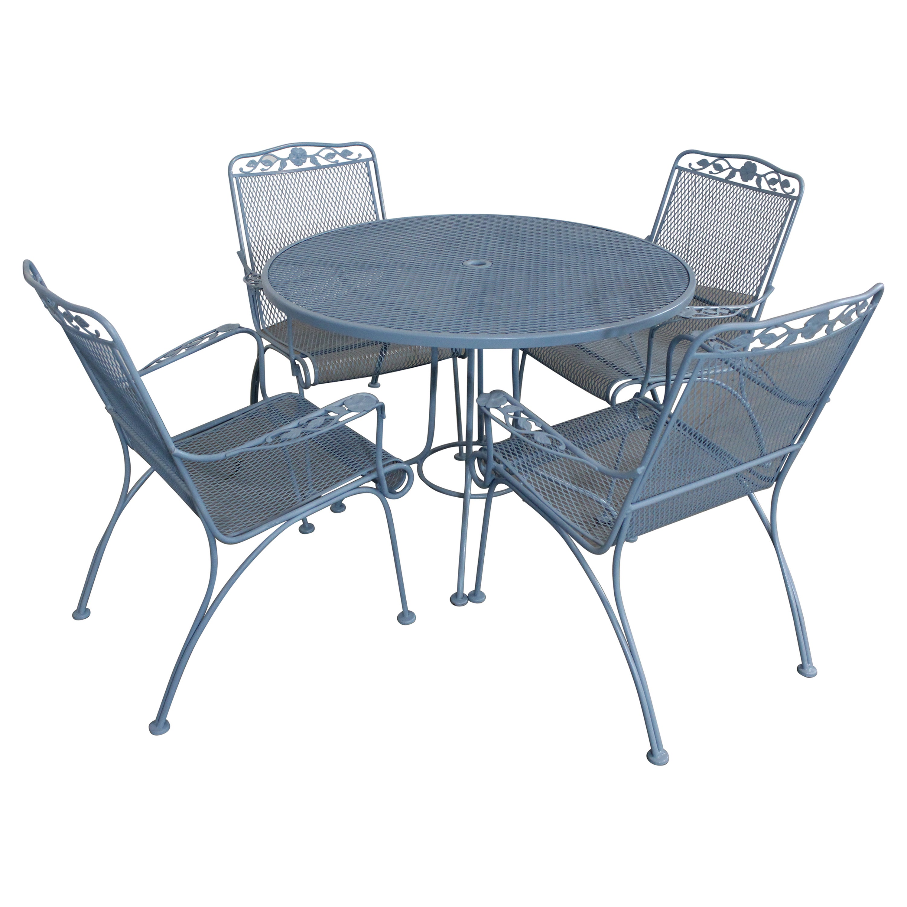 Vintage Mid Century Woodard Outdoor Iron Table and 4 Chairs For Sale