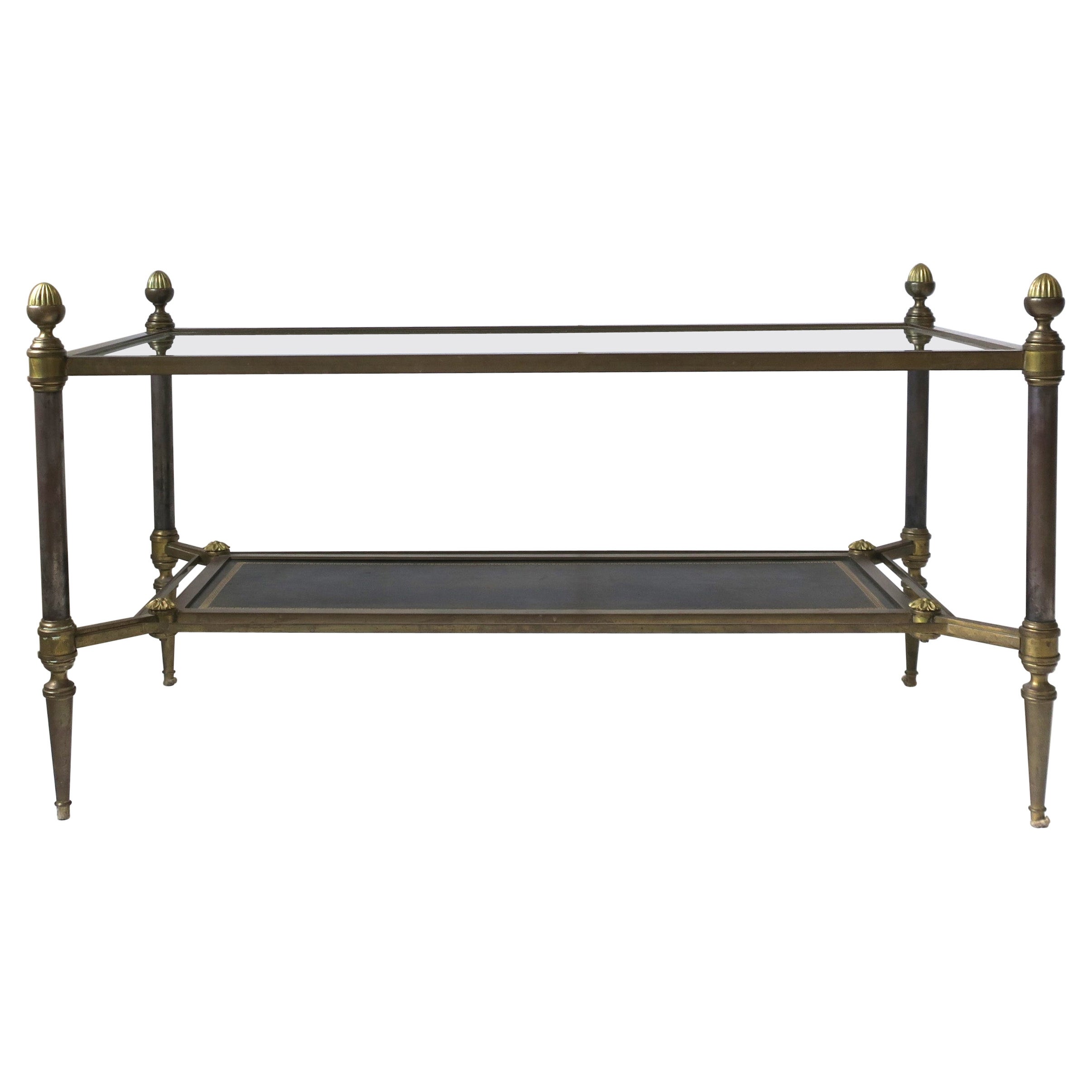 French Maison Jansen Brass Steel Leather Cocktail Table Neoclassical, 1950s