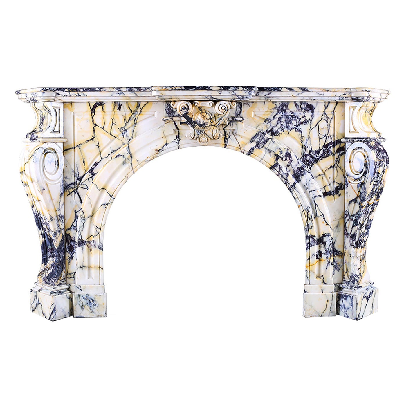 Grand Arched Pavonazza Marble Antique Chimneypiece, Belgian Mid-19th Century For Sale