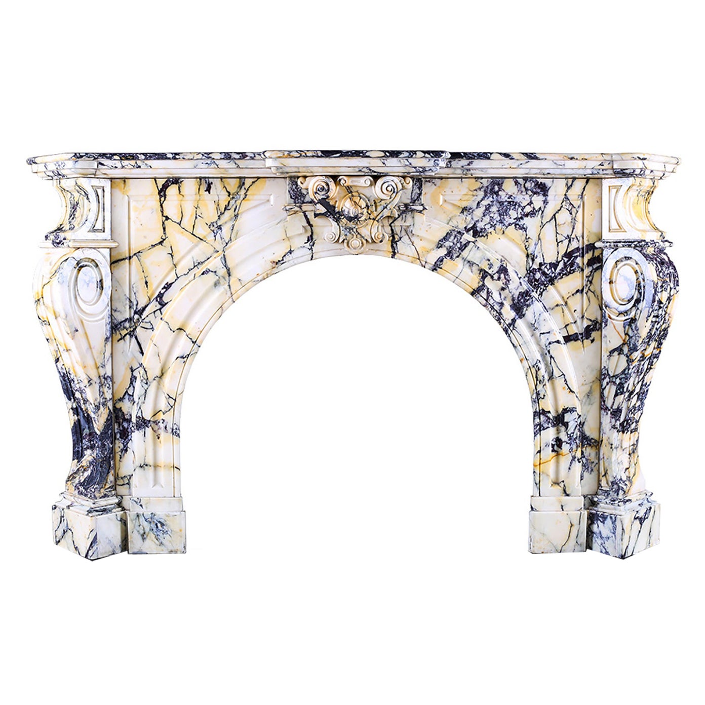 Cheminée ancienne en marbre Pavonazza Grand Arched, Belgique, milieu du 19e siècle en vente