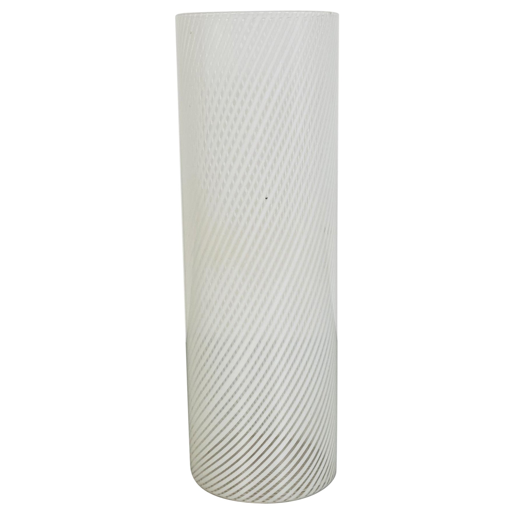 Italian Mid-Century Modern Cylindrical White Murano Glass Vase, 1970s