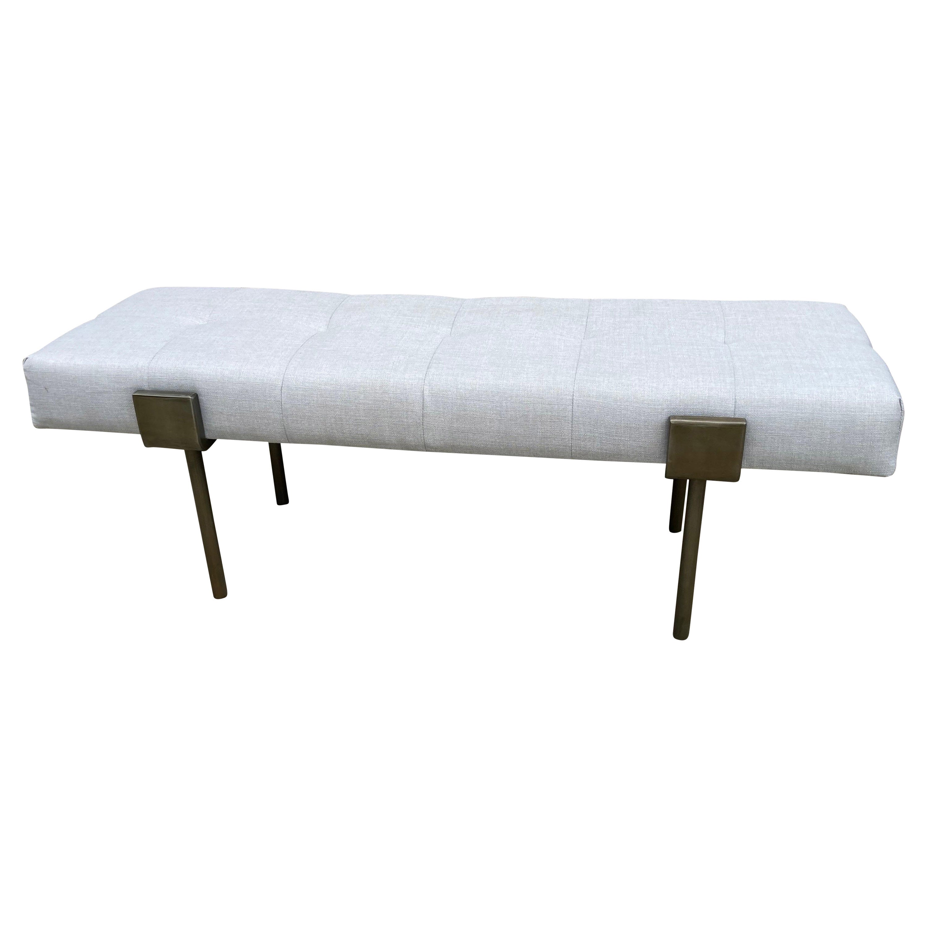 Modern Linen Upholstered Metal Framed Bench