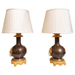 Beautiful Pair of 19th C Regence Style Bronze and Gilt Bronze Mounted Lamps