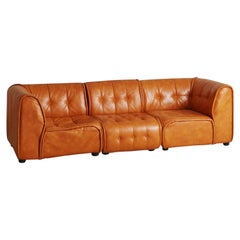 Three Section Modular Camel Leather Sofa, 1970s