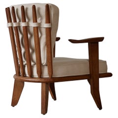 Vintage Guillerme et Chambron Oak Low Lounge Chair / Armchair, France, 1960s