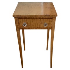 19th Century American Sheraton Tiger Maple Single Drawer Stand with Glass Knobs