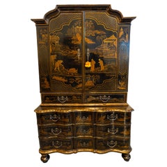 Antique Very Fine and Rare Early 19th C Chinoiserie Cabinet on Chest, Fine Bronzes