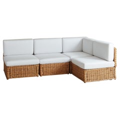 Wicker Sectional Reupholstered in White Sunbrella Fabric