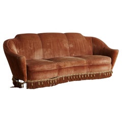 Mid-Century Italian Sofa in Original Pink Velvet Upholstery