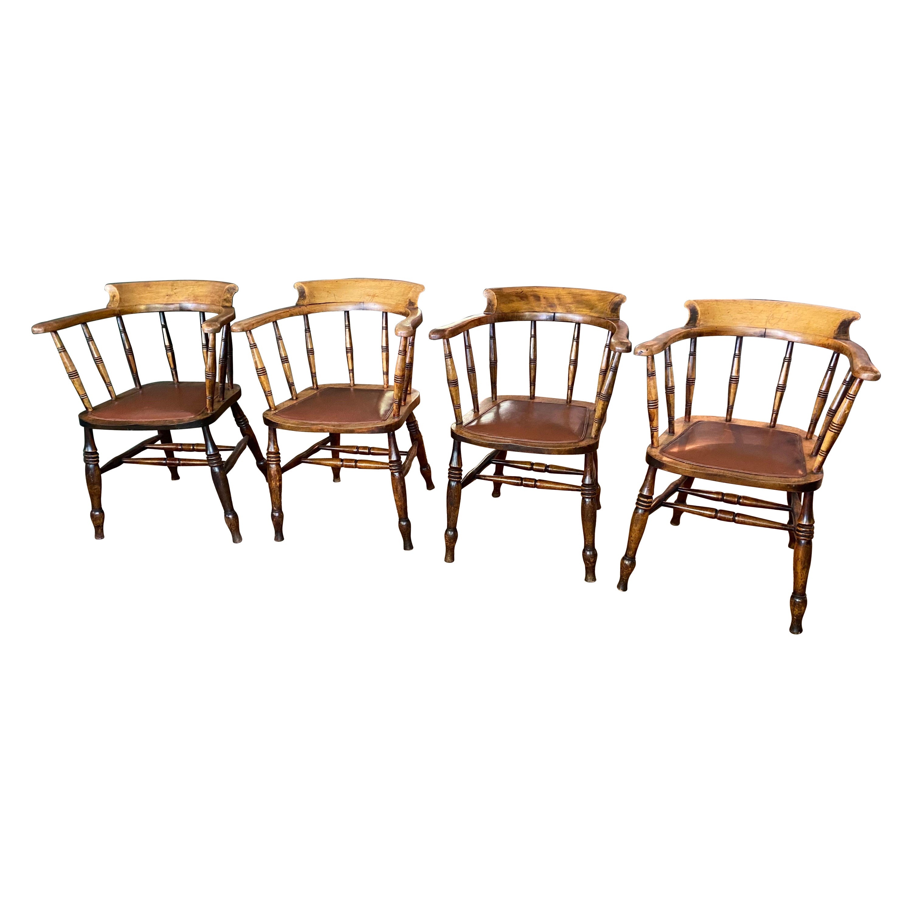 Set of Four English Birch Tavern Chairs For Sale