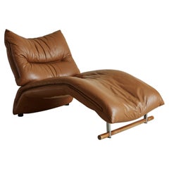 Mid Century Cognac Leather Chaise Lounge Chair, 1960s