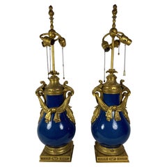 Louis XV Style Powder Blue Urns as Lamps, a Pair