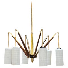 1980s Italian Brass and Wood Cylindrical Chandelier