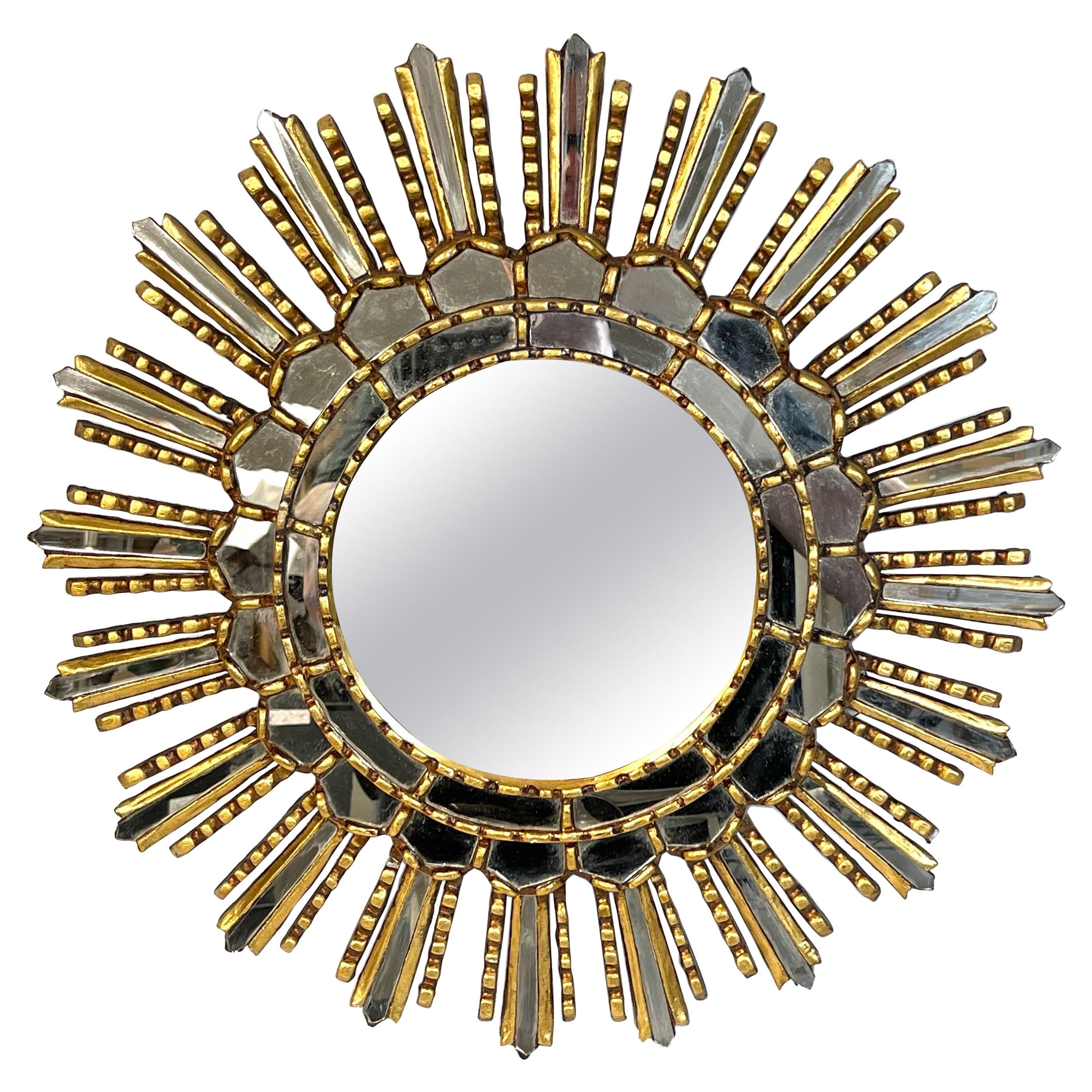 Italian Modern Giltwood Sunburst Mosaic Mirror  For Sale