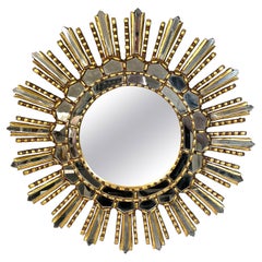 Italian Modern Giltwood Sunburst Mosaic Mirror 
