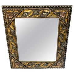 American Aesthetic Movement Floral Motif Gilt & Polychromed Mirror