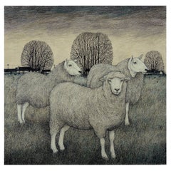 Seren Bell, Welsh Artist, Mixed Media on Paper, Flock by The Tree Clumps