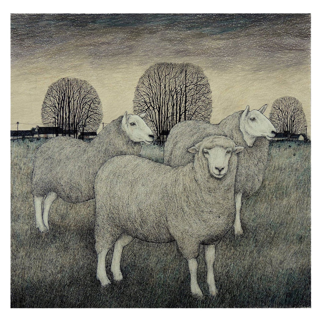 Seren Bell, 'Welsh', Mixed Media on Paper, Flock by the Tree Clumps For Sale