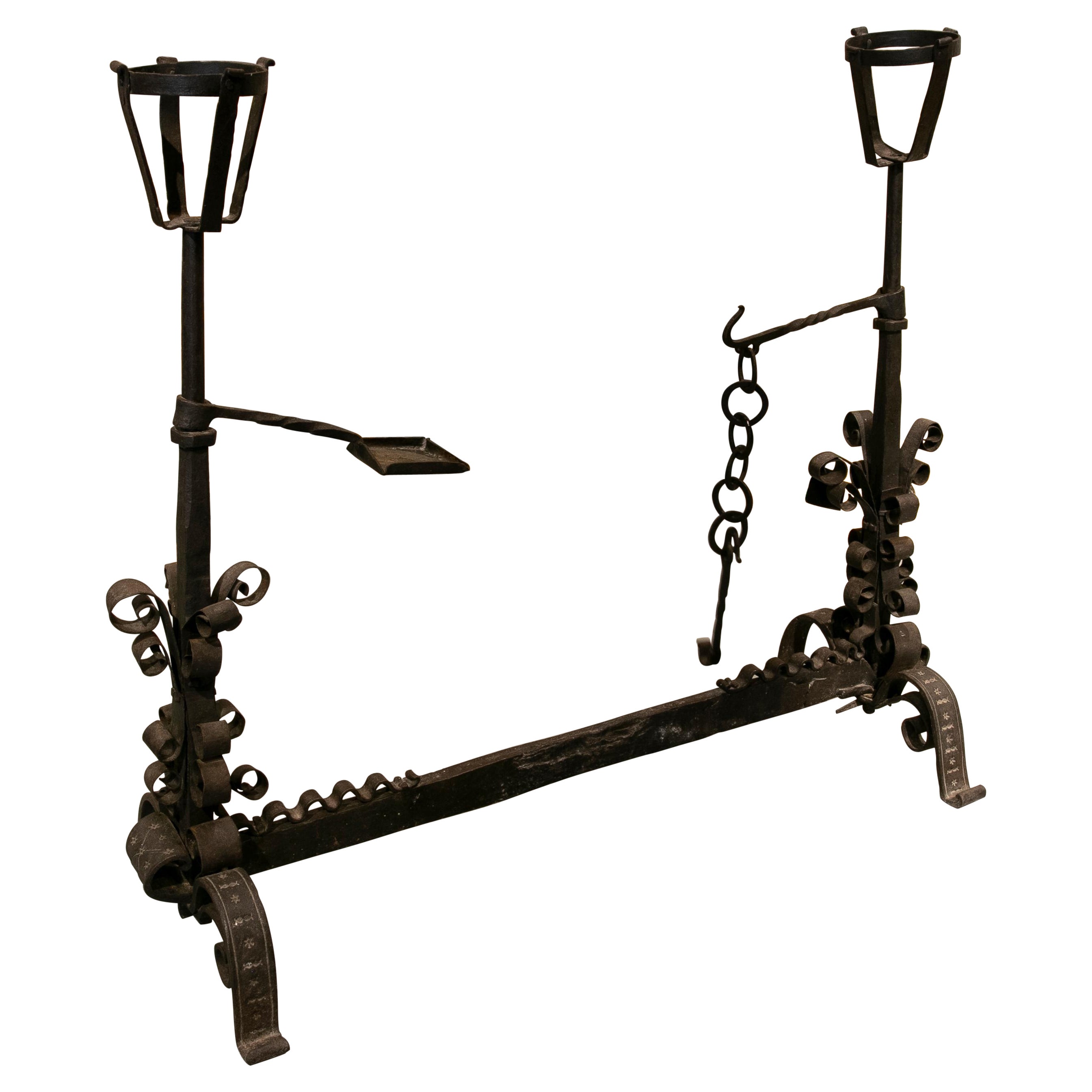 16th Century Spanish Wrogh Iron Fireplace Andirons  For Sale