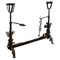 16th Century Spanish Wrogh Iron Fireplace Andirons