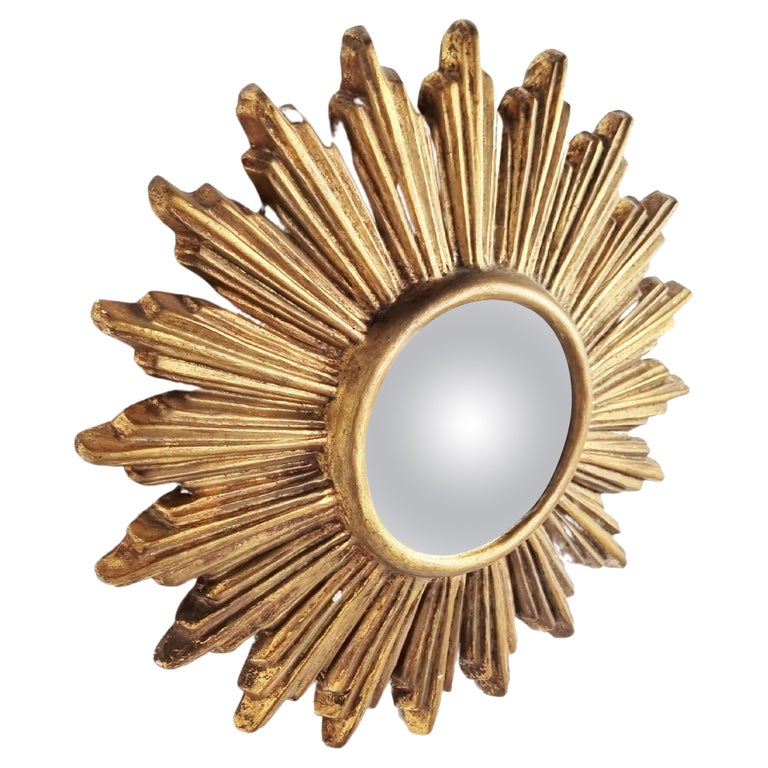 Miroir De France Du Milieu Du Siècle, En Forme De Soleil, Avec Des Gradins Et Des Dorures