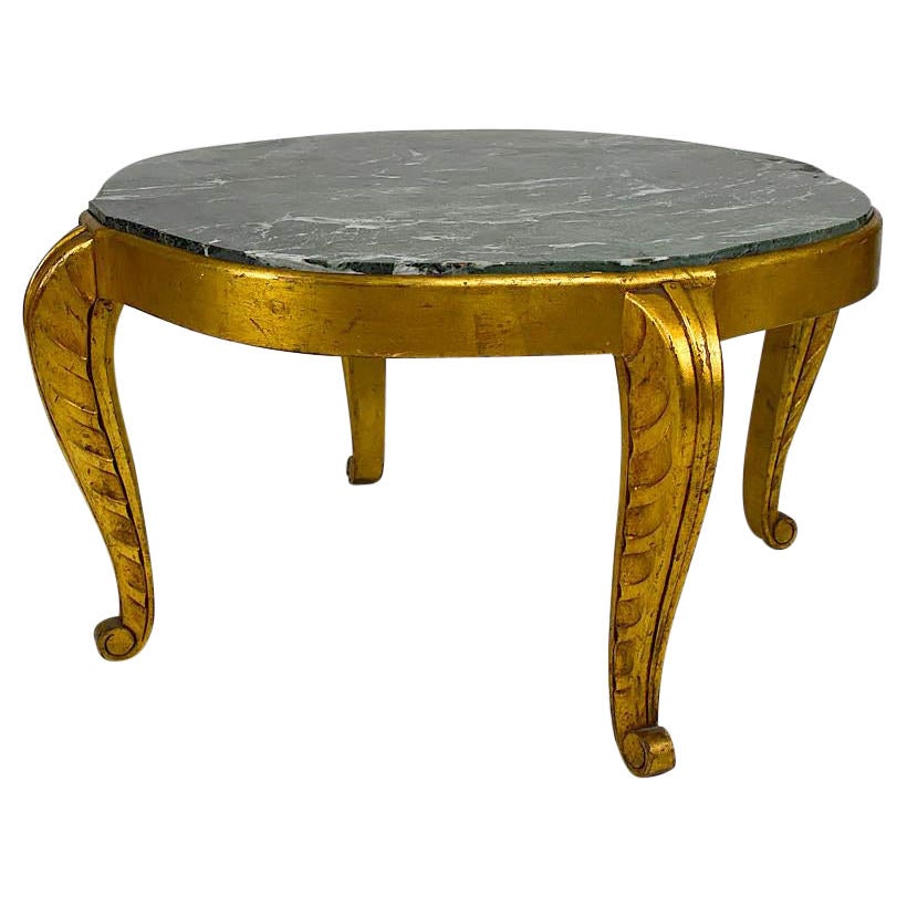 Gilded Side Table with Marble Top by Maison Jansen, Neoclassical Art Deco, 1940s