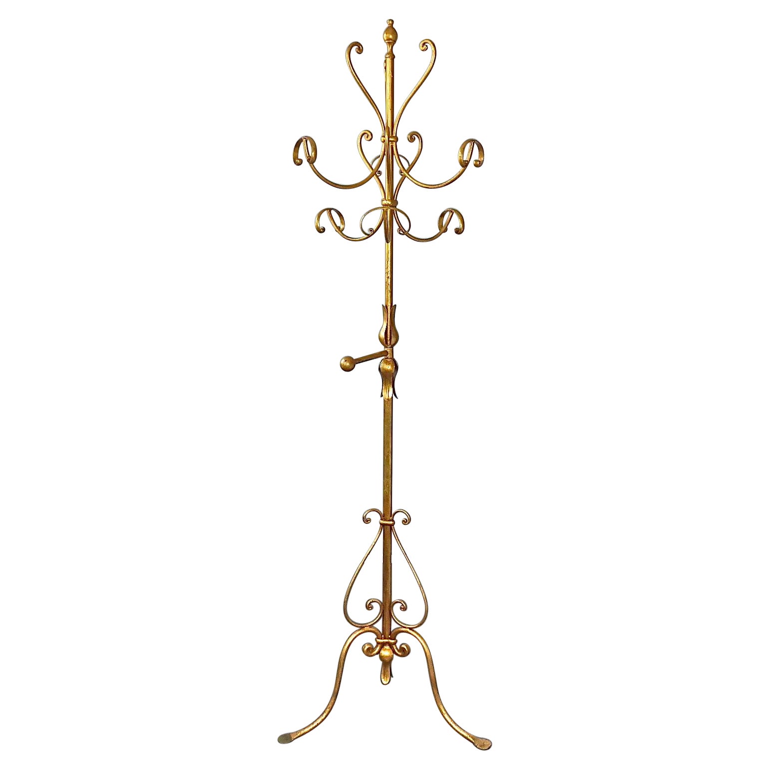 Gilt Wrought Iron Metal Mid-Century Coat Stand Hat Rack Kögl Style, Italy 1950s