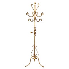 Vintage Gilt Wrought Iron Metal Mid-Century Coat Stand Hat Rack Kögl Style, Italy 1950s