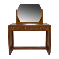 Vintage Art Deco Dressing Table in Carved Walnut, France, circa 1930