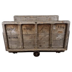 Used Very Large Industrial Steel and Wooden Trolley, 1900s