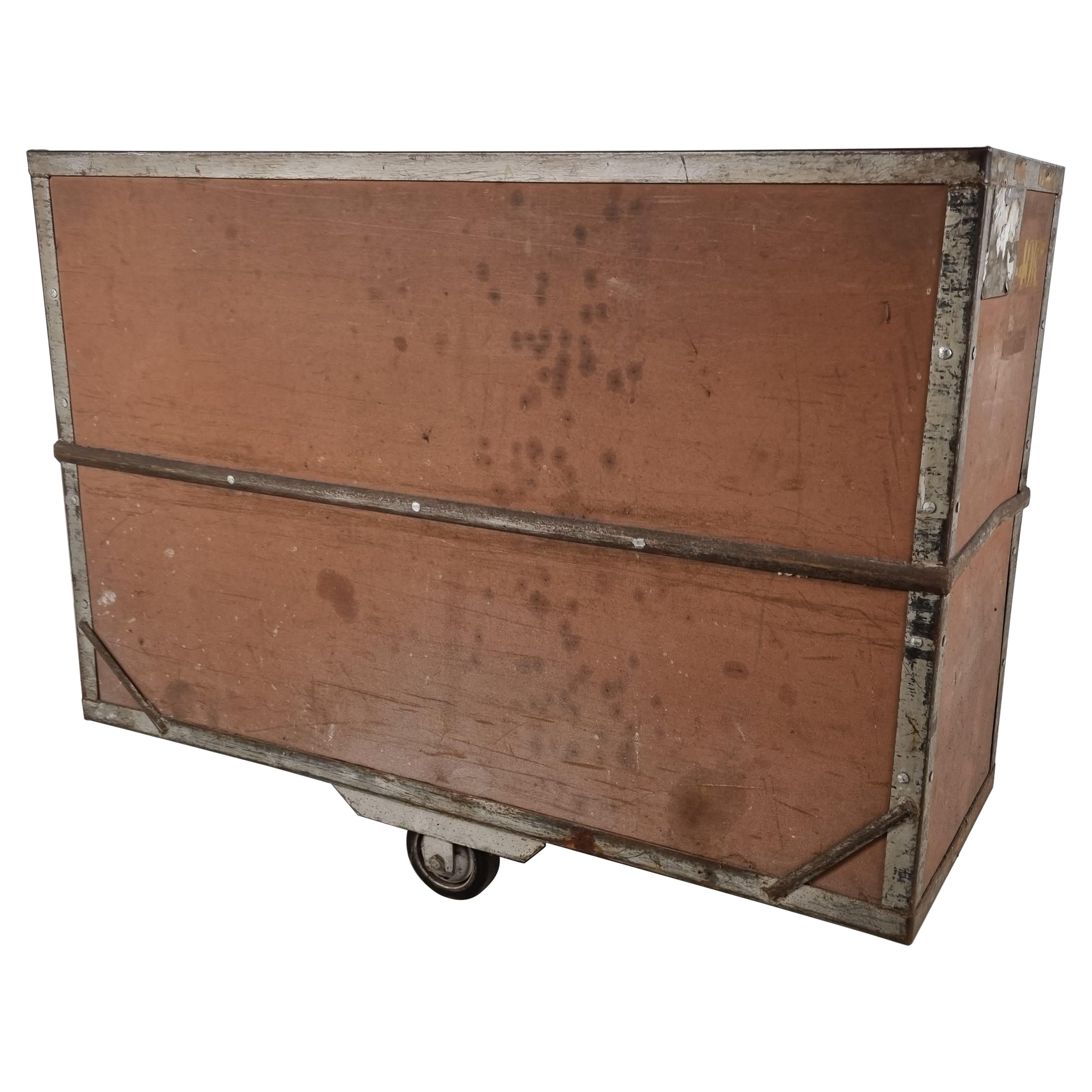 Vintage Industrial Steel and Wooden Trolley, 1950s For Sale