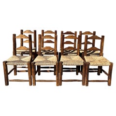 Early 19th Century Woven Seat Rustic Dining Chairs, Set of 8